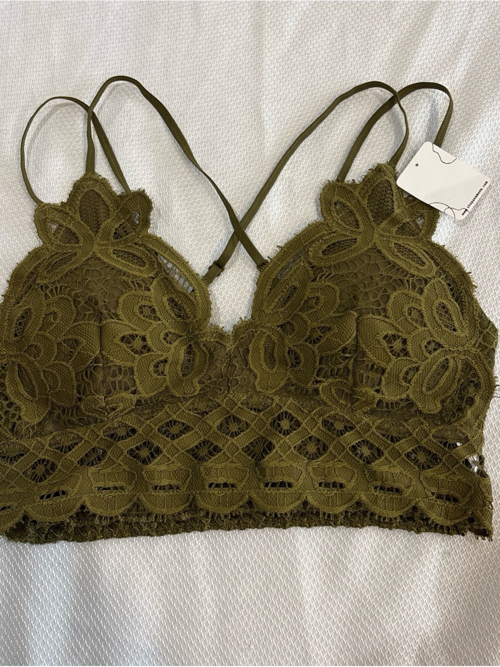 Anemone Bralette Lot Of 2 Womens Size Medium Olive Green And Tan Lace Cross back - Picture 5 of 6